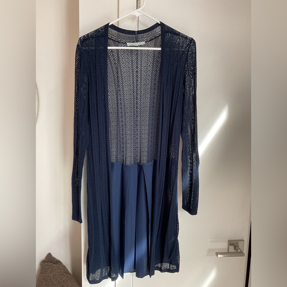 Cleo Navy Open Knit Duster & pleated back .